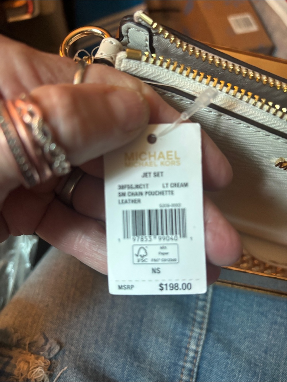 Michael Kors White Saffiano Leather Chain Shoulder Crossbody - Picture 7 of 7